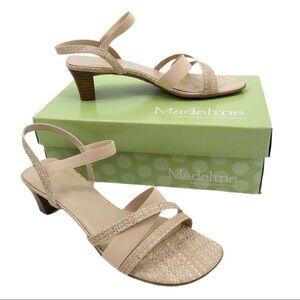 Madeline Women's Scrabble Sandal Block Heels Strappy Open Toe Cream Size 6.5M